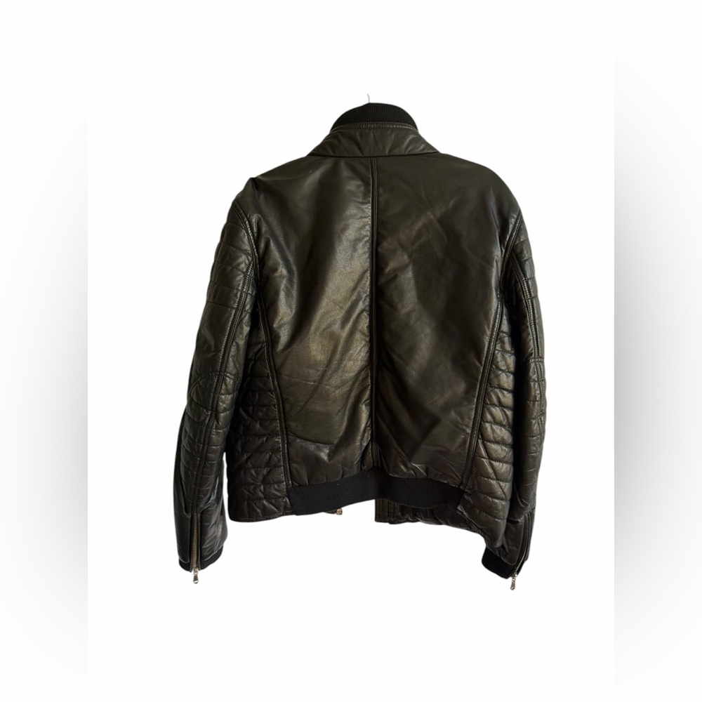 Pal Zileri Men's 100% Genuine Leather Black Quilted Bomber Jacket Size Small - Picture 3 of 11